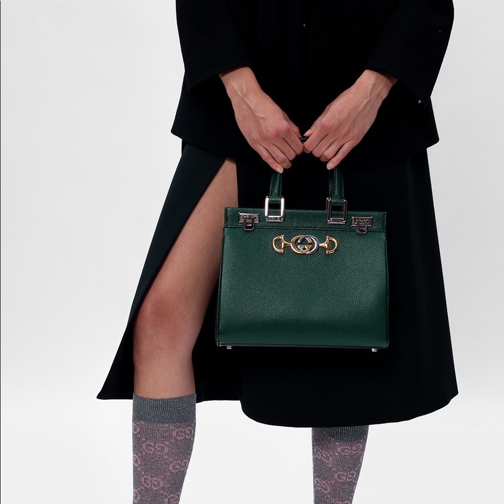 GUCCI
Smooth Calfskin Medium Zumi Interlocking GG Horsebit Top Handle Bag Green